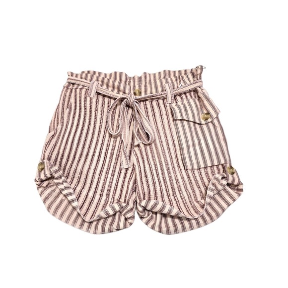 FP ONE Free People Striped Ruffle Shorts High Rise Paperbag Waist XS NWOT - Picture 1 of 16